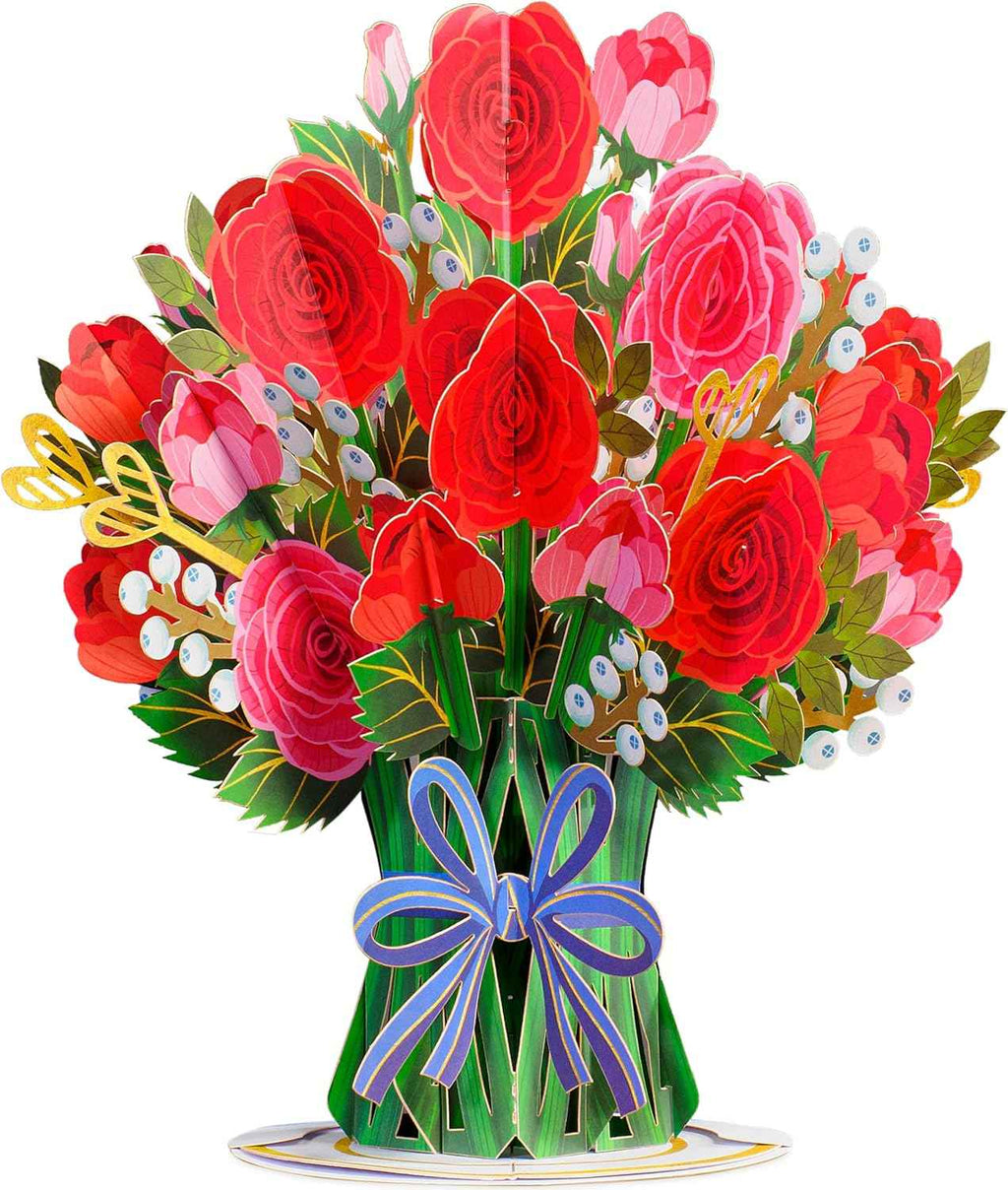 Hugepop Red Roses Pop Up Card, with Detachable Bouquet