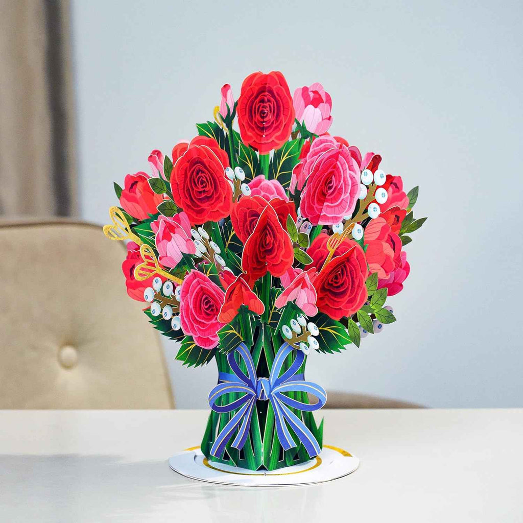 Hugepop Red Roses Pop Up Card, with Detachable Bouquet