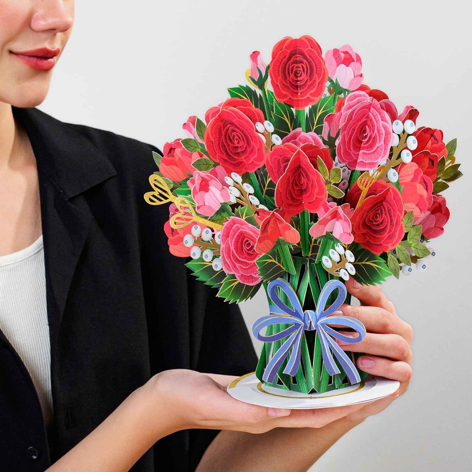 Hugepop Red Roses Pop Up Card, with Detachable Bouquet