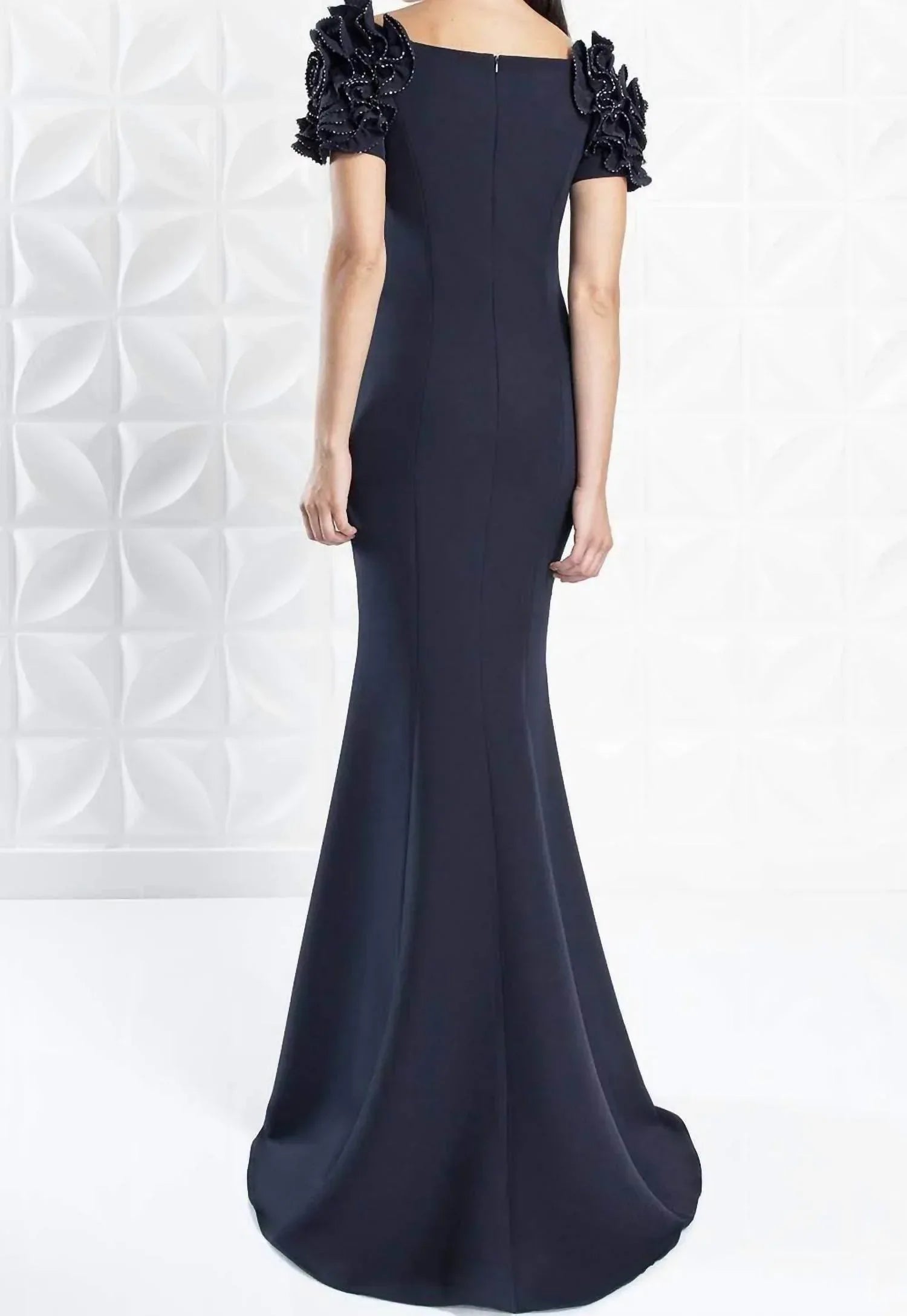 Long Beaded Ruffle Formal Evening dress