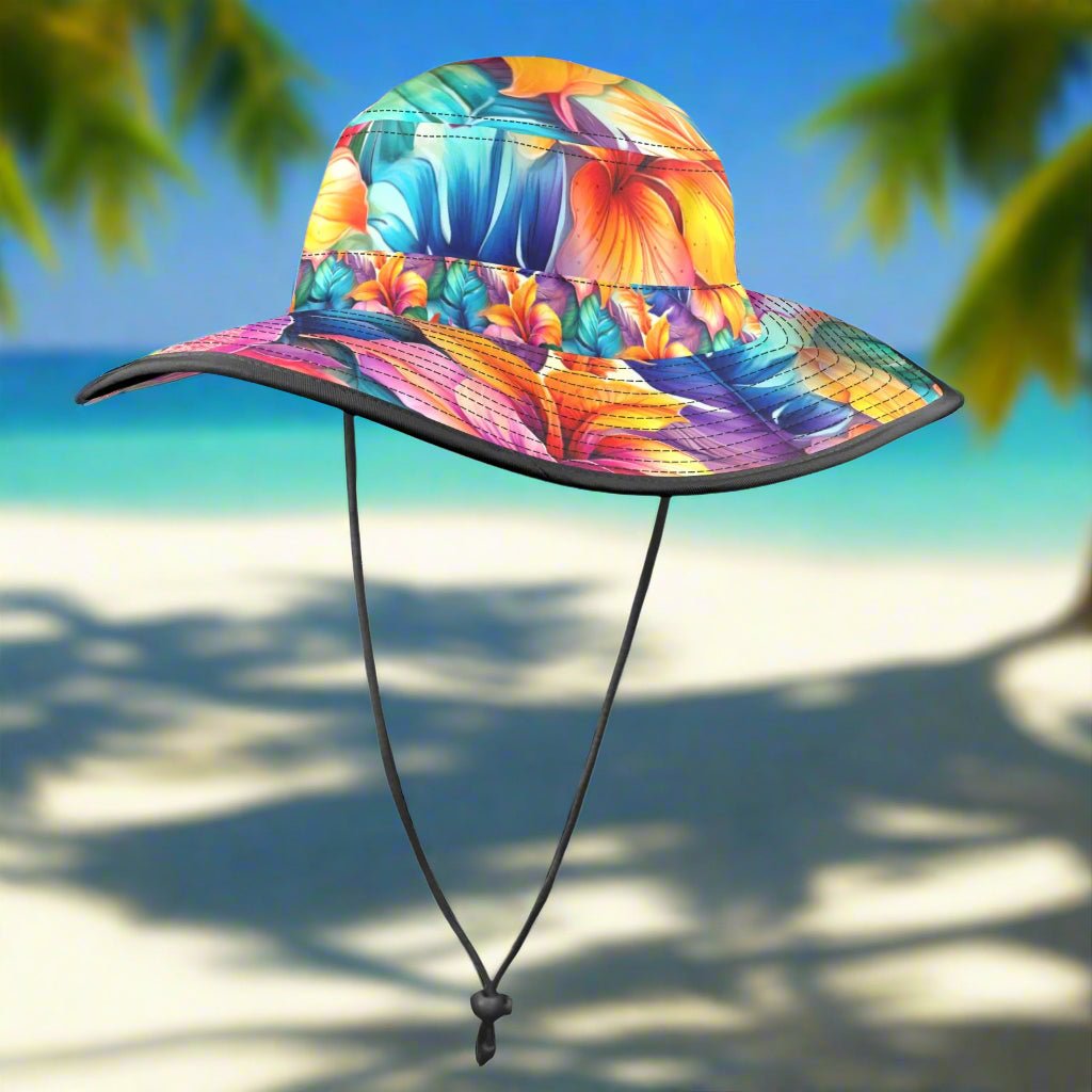 Hawaiian Floral Pattern Floppy Bucket Sun Hat Wide Brim Bucket Hat