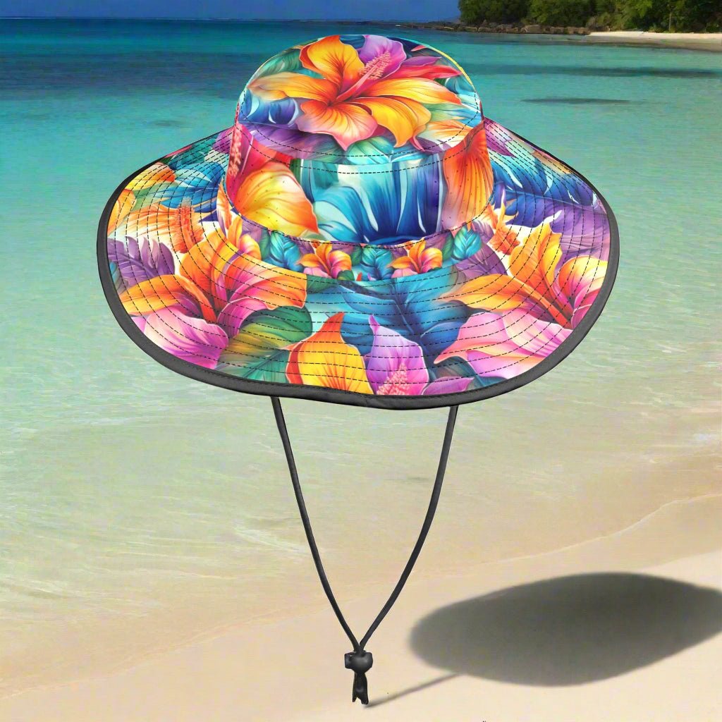 Hawaiian Floral Pattern Floppy Bucket Sun Hat Wide Brim Bucket Hat