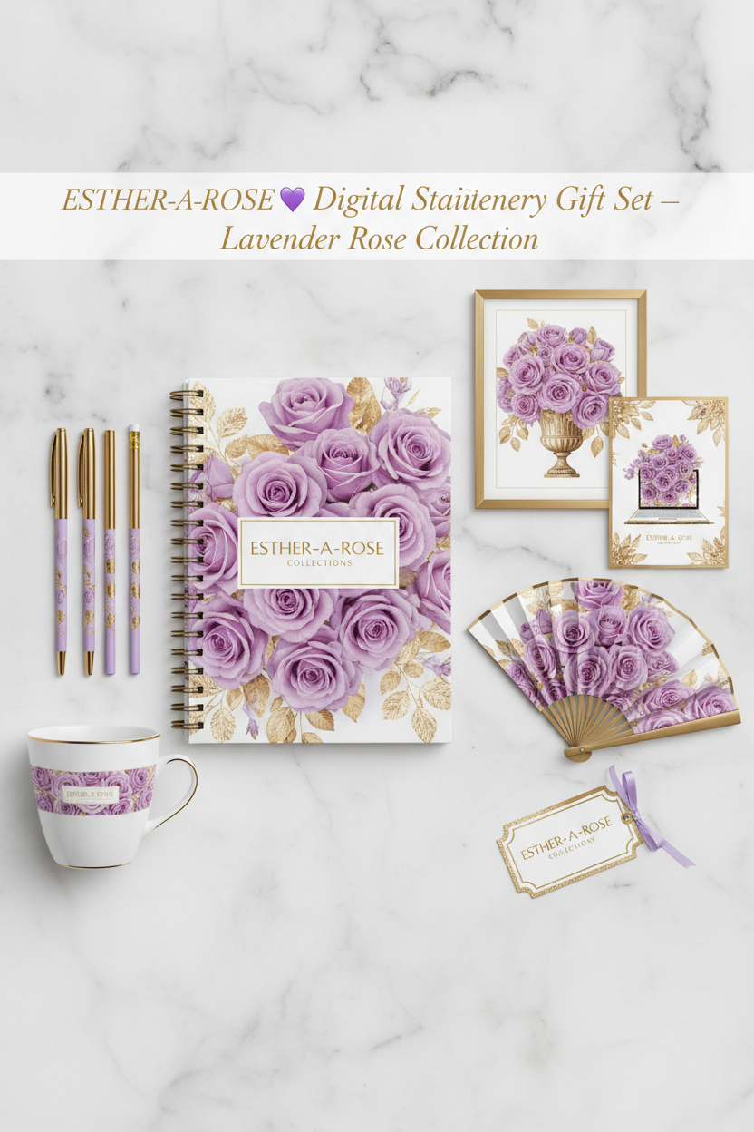 ESTHER-A-ROSE Lavender Rose Digital Stationery Gift Set