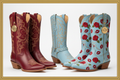 ESTHER-A-ROSE signature western cowboy boots with gold chunky block heel in solid red, solid baby blue and signature blend