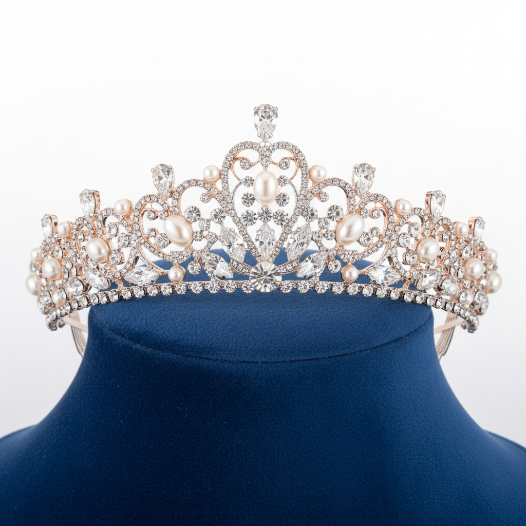Crystal Tiara - sparkling rhinestones and pearls in rose gold