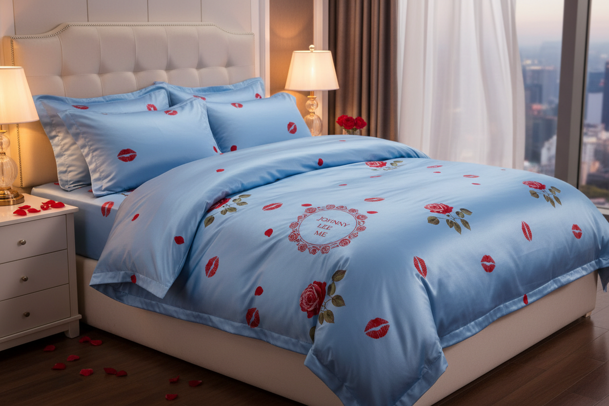 JOHNNY LEE & ME Baby Blue Roses & Kisses Bedding